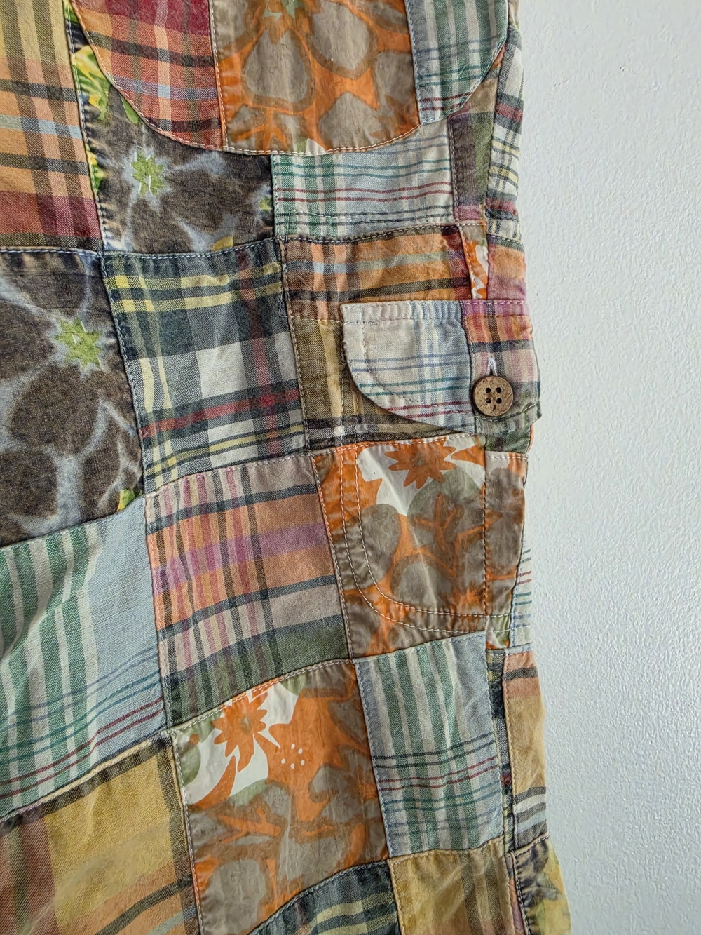 Tailor Vintage Patchwork Plaid Multi-Color Cargo Bermuda Madras Shorts 8 Y2k - Picture 3 of 8